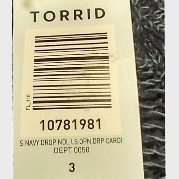 Torrid Long Sleeve Navy blue waterfall draped Open Front Cardigan. - Picture 8 of 13